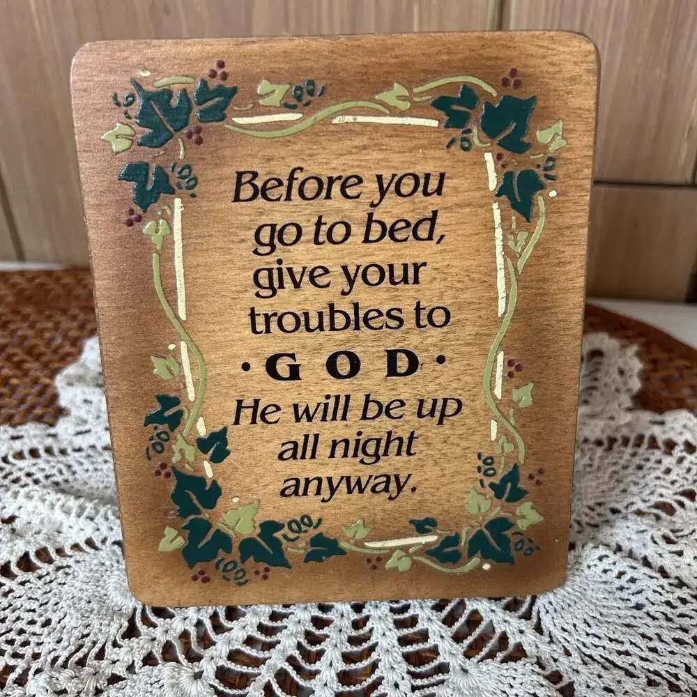 VTG God “Before You Go To Bed” Wooden Plaque Sign Christian Poem Painted Ivy